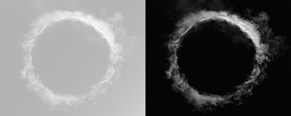vapor circle border with flowing smoke texture, delicate mist swirl creating mystical halo ring shape for modern abstract design use © Alehandro