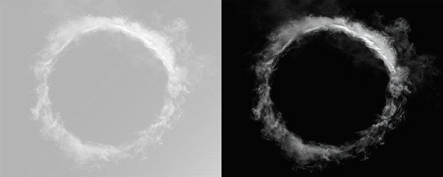 vapor circle border with flowing smoke texture, delicate mist swirl creating mystical halo ring shape for modern abstract design use