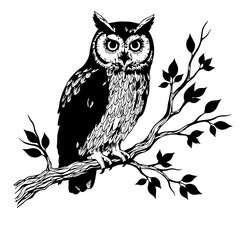 Obraz premium Owl on Branch Line Art Vector