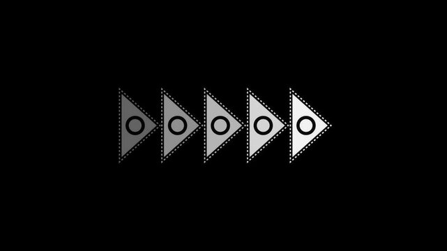 Fast forward sign black and white symbol looping icon isolated on black background, Play button animation. Rewind sign, moving forward, Fast forward symbol