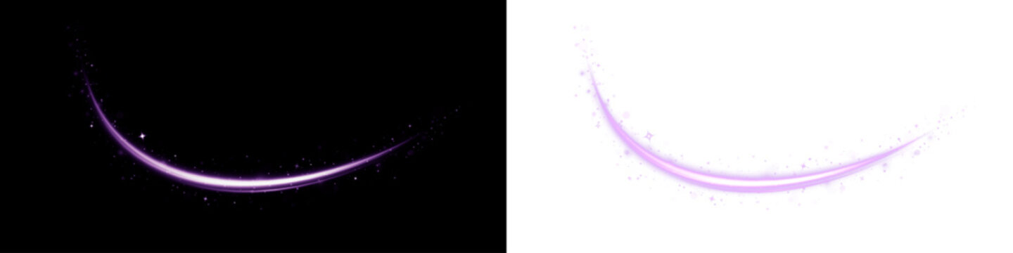 Shiny energy spark with a curved trail of neon magic and sparkle. Luminous wave and abstract glow create a vibrant swirl of power and light.