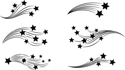 Shooting Star Silhouette Set with Star Trails and Comet Streaks Black Vector Collection for Night Sky Cosmic and Decorative Design © Priyanka
