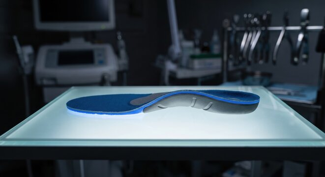 Orthopedic insole with arch support on backlit glass