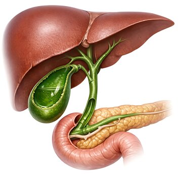 3D Medical Illustration of Human Liver Gallbladder and Pancreas Anatomy