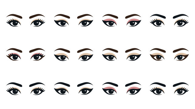 Professional eye makeup styles with various eyeliner and eyelash designs.
