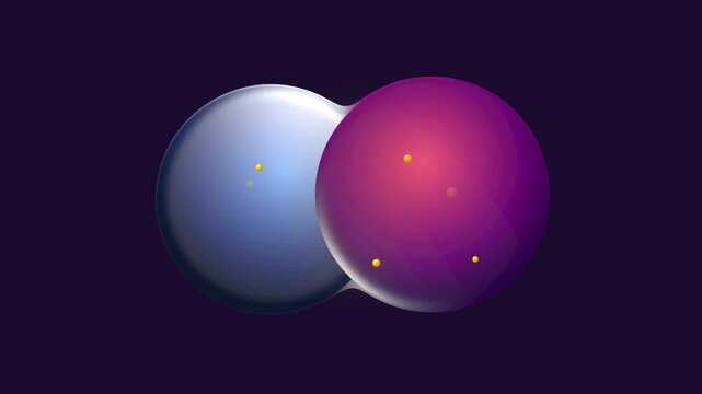 Abstract animation of a molecular bond with rotating glowing spheres