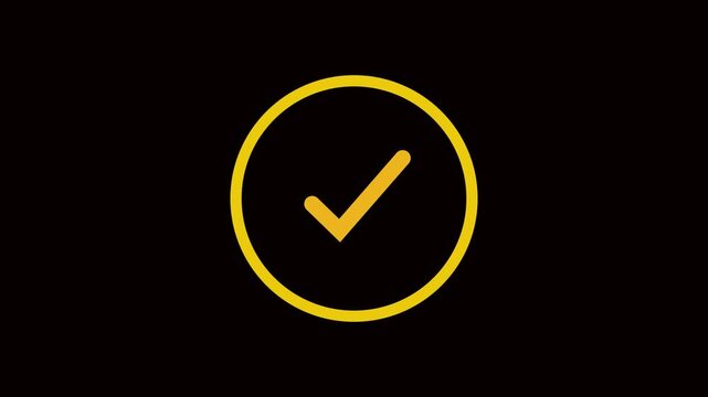 Black background animated gold checkmark for clean modern UI X design elements. Animated gold checkmark circle motion graphics loop perfect for success confirmation.