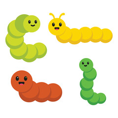 Fototapeta premium Cute cartoon caterpillars set isolated on white background.
