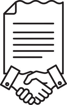 Handshake Underneath Signed Business Document Icon, Legal Contract Finalization and Professional Partnership Agreement Linear Vector