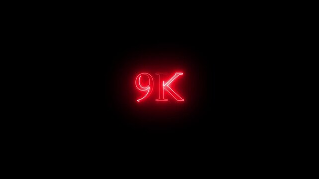 A dynamic motion, and glowing neon number 9k animation .Glowing neon line 9k Ultra HD icon isolated on black background. neon flowers and flowing growth concept