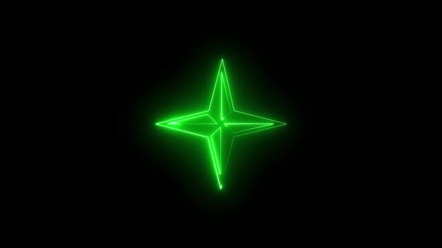 glowing neon line star loading icon isolated neon.Animation neon compass icon on black backgroundneon lights line star background. 4k animation.