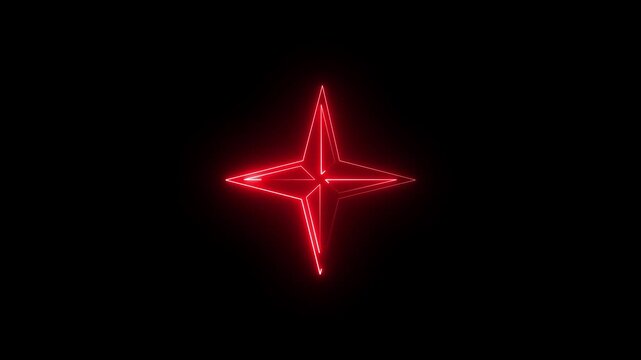 glowing neon line star loading icon isolated neon.Animation neon compass icon on black backgroundneon lights line star background. 4k animation.