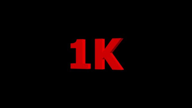 Neon line 1k Ultra HD icon isolated on black background, 1K followers.4K Video motion 1K followers. animation in Easy to put into any video