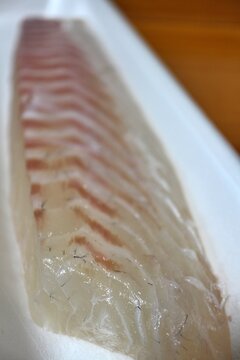 Madai (red sea bream) sashimi block purchased at a supermarket in Tokyo, Japan