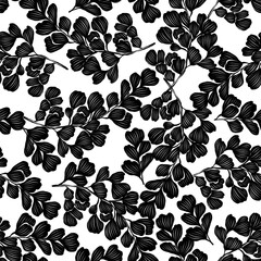 Obraz premium Black and white vector seamless pattern with leaves