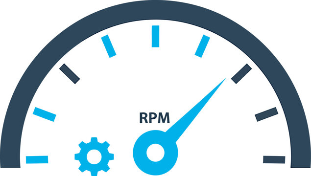 Automotive RPM Tachometer Gauge Icon with Gear Setting Symbol, Engine Performance Monitoring and Technical Car Diagnostic Graphic