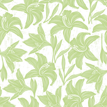 Vector seamless pattern with lilies on a textured background