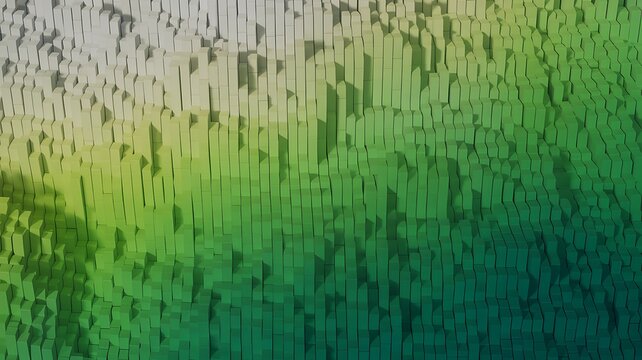 Abstract 3d cuboid terrain with gradient shades of green creating a modern and dynamic visual background