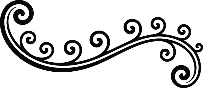 This flowing black divider features multiple curly fern-like scrolls for an elegant vintage decoration.
