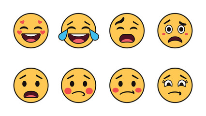 Fototapeta premium Emojis: A vibrant collection of various emojis with assorted facial expressions conveying diverse emotions, ready to add a touch of personality and flair to your digital interactions.