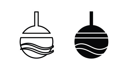 Fishing float or bobber icon outline and solid black silhouette representing water sport and leisure © JAKEYA