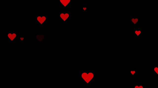 Red hearts motion graphics chroma key background, valentine's day, Love Red Hearts pop up animation on black background. 
Romantic red heart flying 4k video.Romantic hearts overlay loop background,