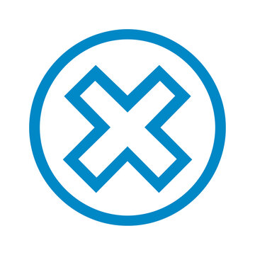 Blue Cross X Mark Icon Inside a Circle Representing Error Warning Decline or Cancelation for User Interface and Web Design