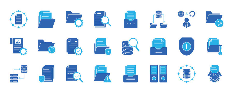 Document Management icon. File Organization, Document Storage, File Management, Document Retrieval, Record Keeping, Data Storage and Information Management
