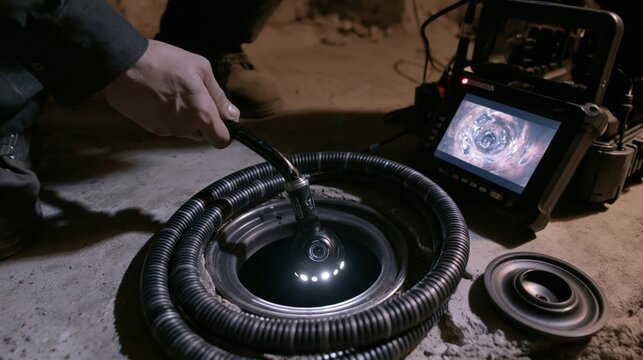 A plumbing sewer camera line inspection service. Concept of borescope.