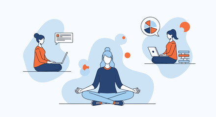 Obraz premium Zen girl meditates to stay calm in busy job and find peace of mind now