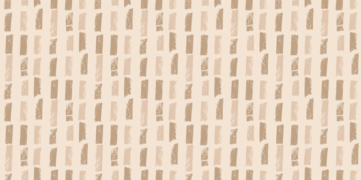 Small dash lines boho seamless pattern. Surface pattern design geometric handmade japandi motif. Hand drawn mini streak beige neutral pastel texture. Vector repeat baby nursery background illustration