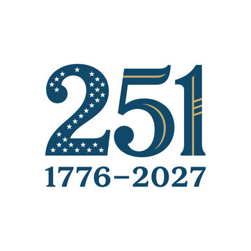 United States Semiquincentennial Anniversary Logo Featuring Number 251 with Stars and Stripes for USA 1776-2027 Celebration