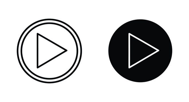 Circular play button with a right-pointing triangle symbolizing media playback start or video content and digital entertainment