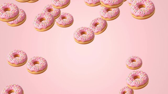 Animation video pink donut pattern on pastel background