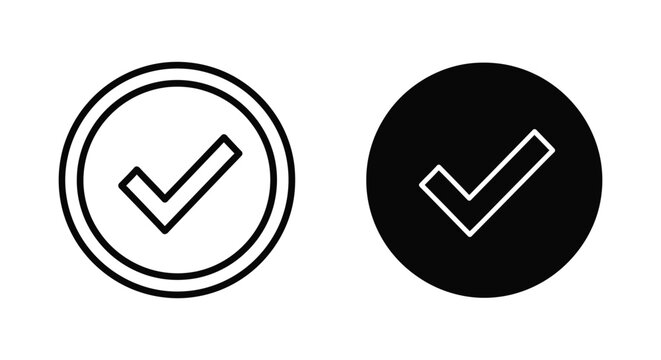 Circular checkmark or tick mark icon symbolizing approval completion success or correctness and positive affirmation