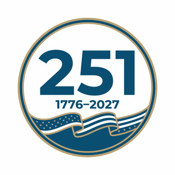 Modern 251 Years of Independence Graphic with Waving Stylized USA Flag and Gold Outline for 2027 Anniversary Branding
