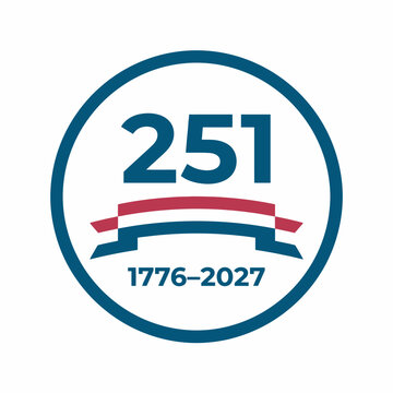 Simple Blue Circle Icon for 251 Years of American Independence with Red and Blue Ribbon Accent