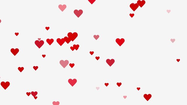Love explosion overlay Valentines day hearts icon falling animation, Valentines day hearts icon falling animation on white screen background.
 Love Heart Icon Floating Up in Black background.