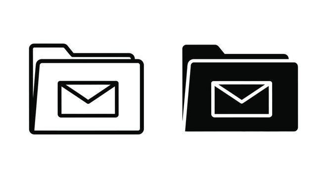 Stylized monochrome folder icon with an email symbol representing digital communication and organized electronic messages