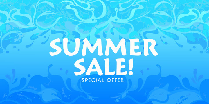Abstract blue wave pattern with summer sale text overlay