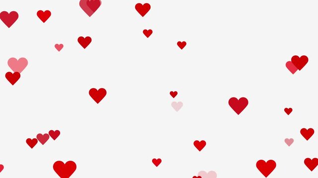 Love explosion overlay Valentines day hearts icon falling animation, Valentines day hearts icon falling animation on white screen background.
 Love Heart Icon Floating Up in Black background.
