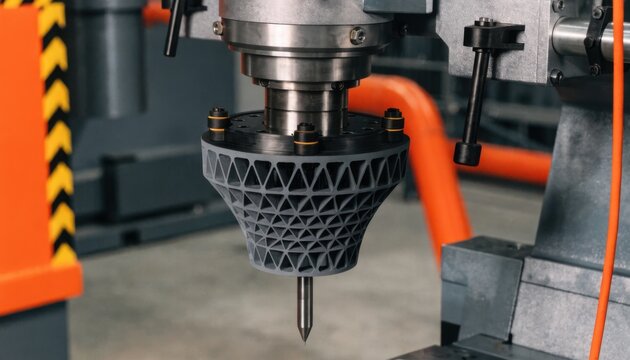 Medium shot of a custom adapter toolholder showcasing 3Dprinted damping lattices improving performance and lifespan in heavyduty manufacturing setups.