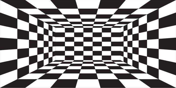Floor in perspective with checkerboard texture. Empty chess board. Vector illustration.