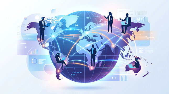 Remote Team Connected Across Globe with Glowing Lines