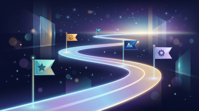 Milestone Flags Along Glowing Timeline Path