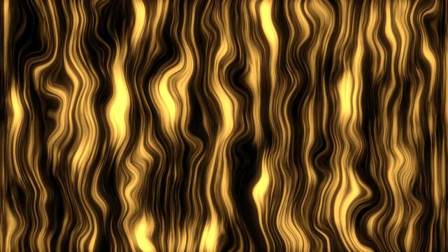 Golden waves ripple across dark, flowing patterns. Luminous curves undulate with hypnotic energy. No people appear in this abstract motion