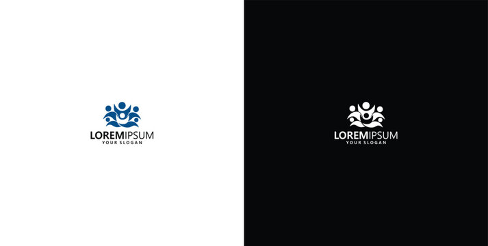 Abstract blue human figures unite in a stylized crown shape, embodying concepts of teamwork, leadership, community, and collective achievement in a modern logo design