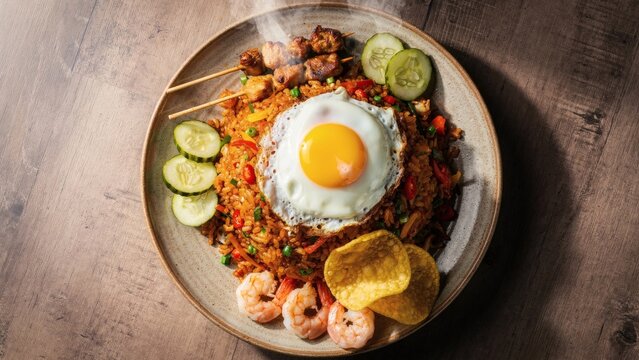 Authentic Indonesian Nasi Goreng Satay for Global Gastronomy Marketing and Commercial Food Media