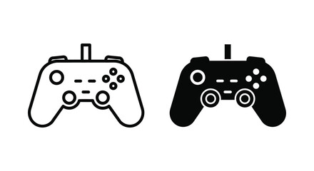 Modern video game controller gamepad icon illustration in outline and solid versions for gaming entertainment and interaction © AliCreativeStudio