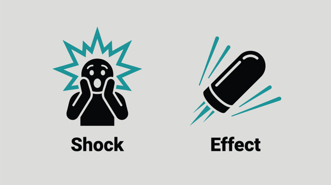 Vector graphic illustration of Shock effect icon with surprised face and bullet impact Vector